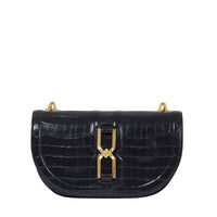 Sac porté croisé Clepsydre M en cuir embossé - Noir