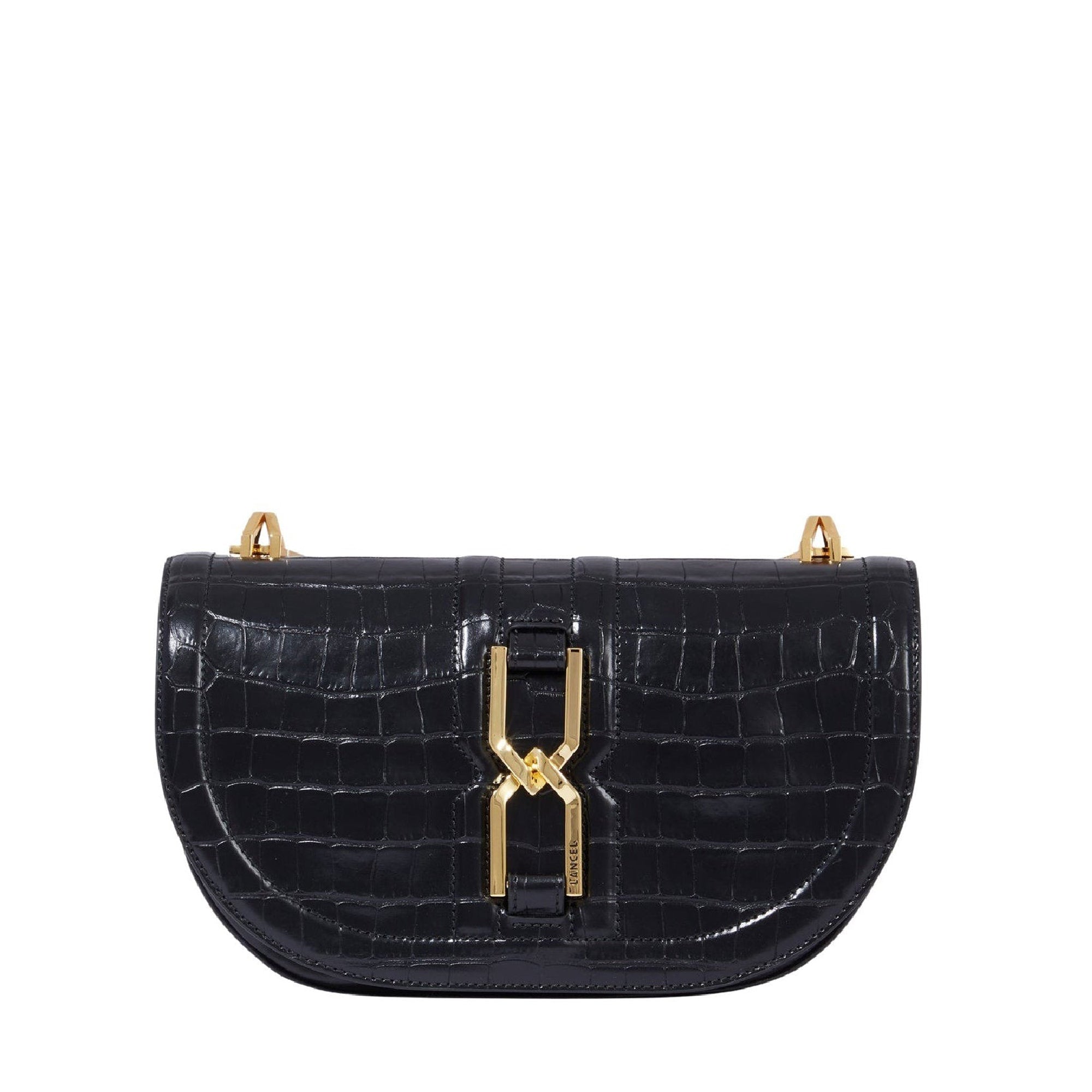 Sac porté croisé Clepsydre M en cuir embossé - Noir