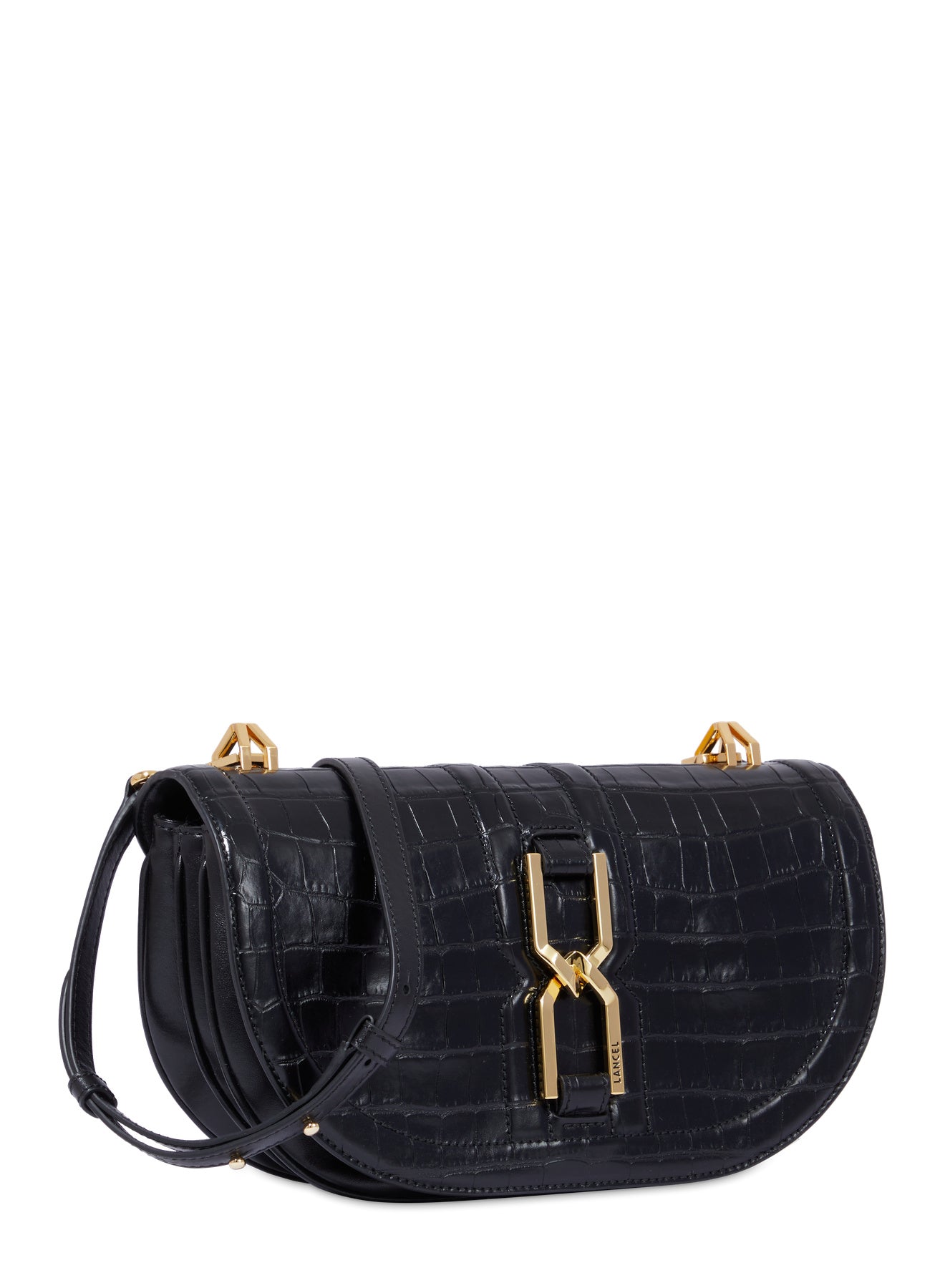 Sac porté croisé Clepsydre M en cuir embossé - Noir