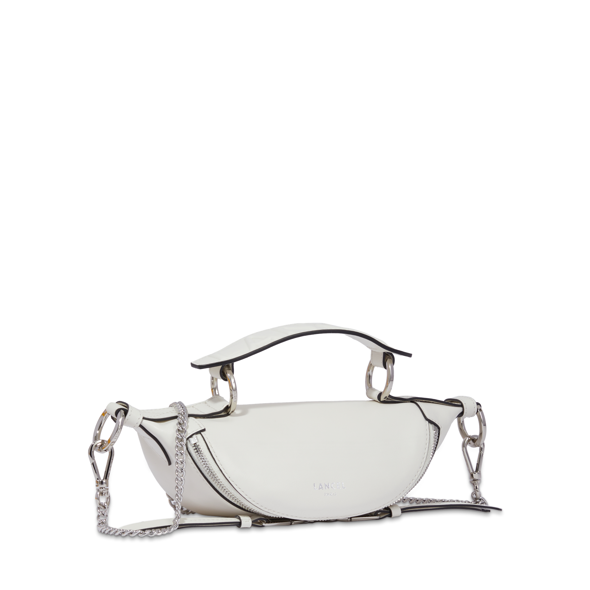 Mini sac porté croisé zippé Origami en cuir lisse - Neige