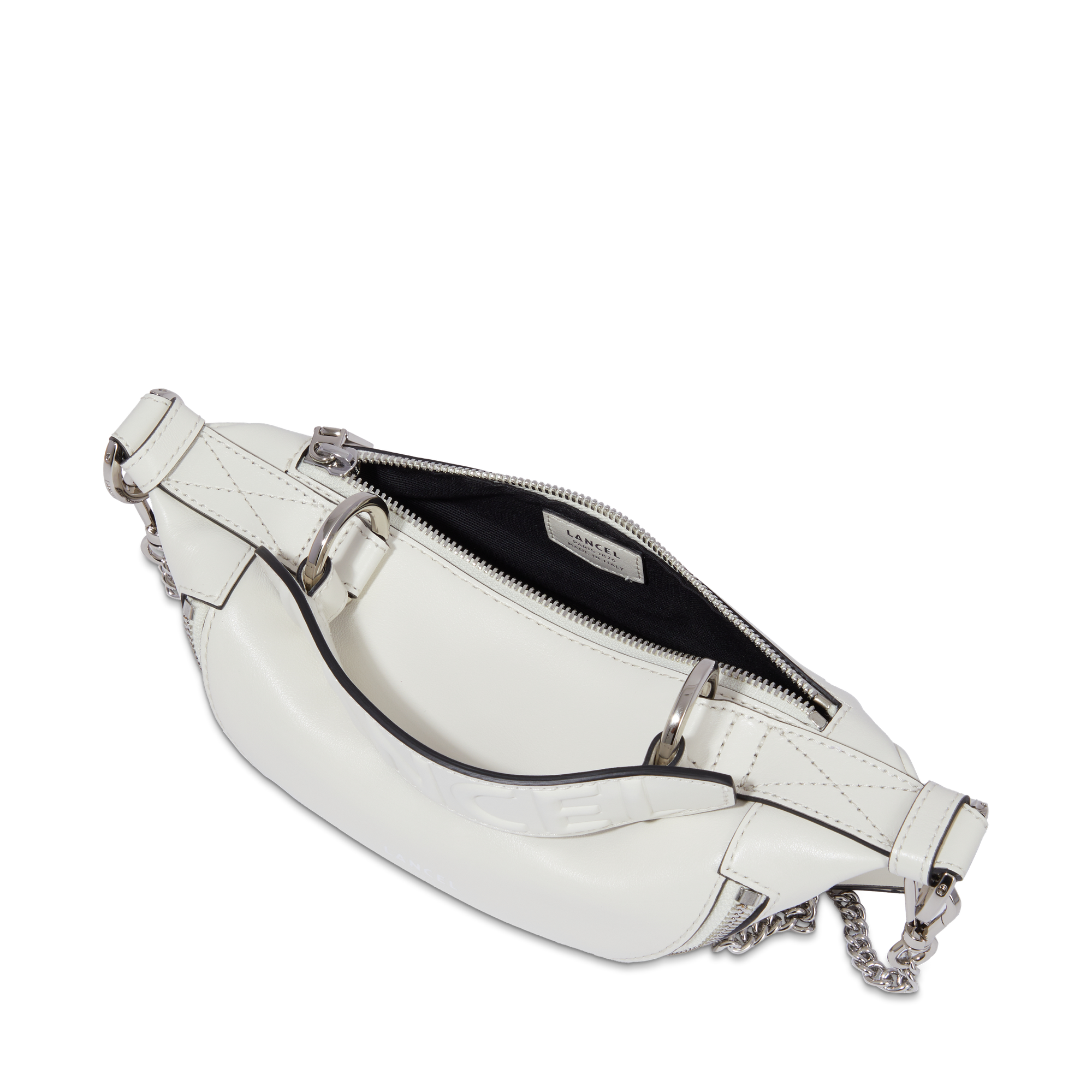 Mini sac porté croisé zippé Origami en cuir lisse - Neige