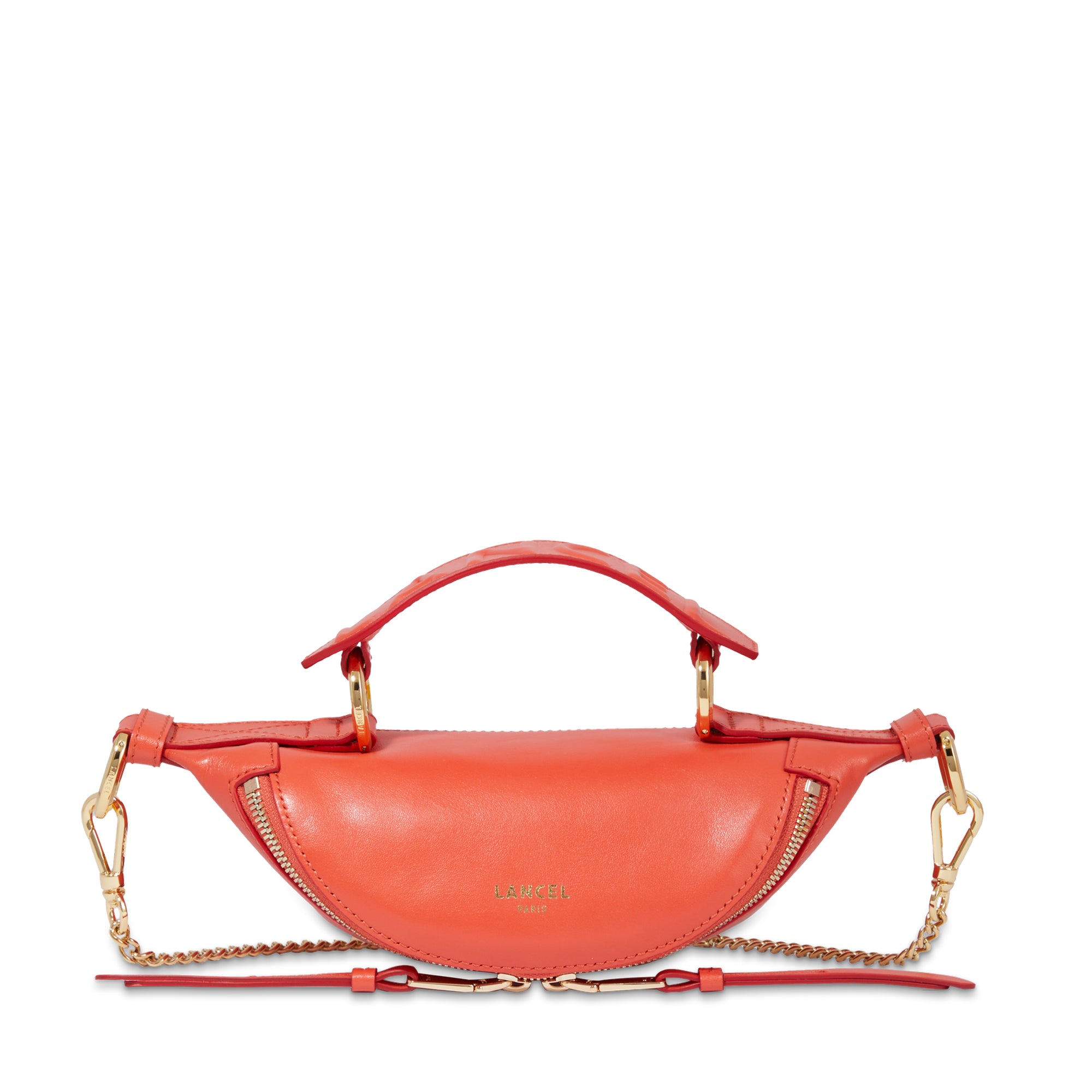 Mini sac porté croisé zippé Origami en cuir lisse - Citrouille