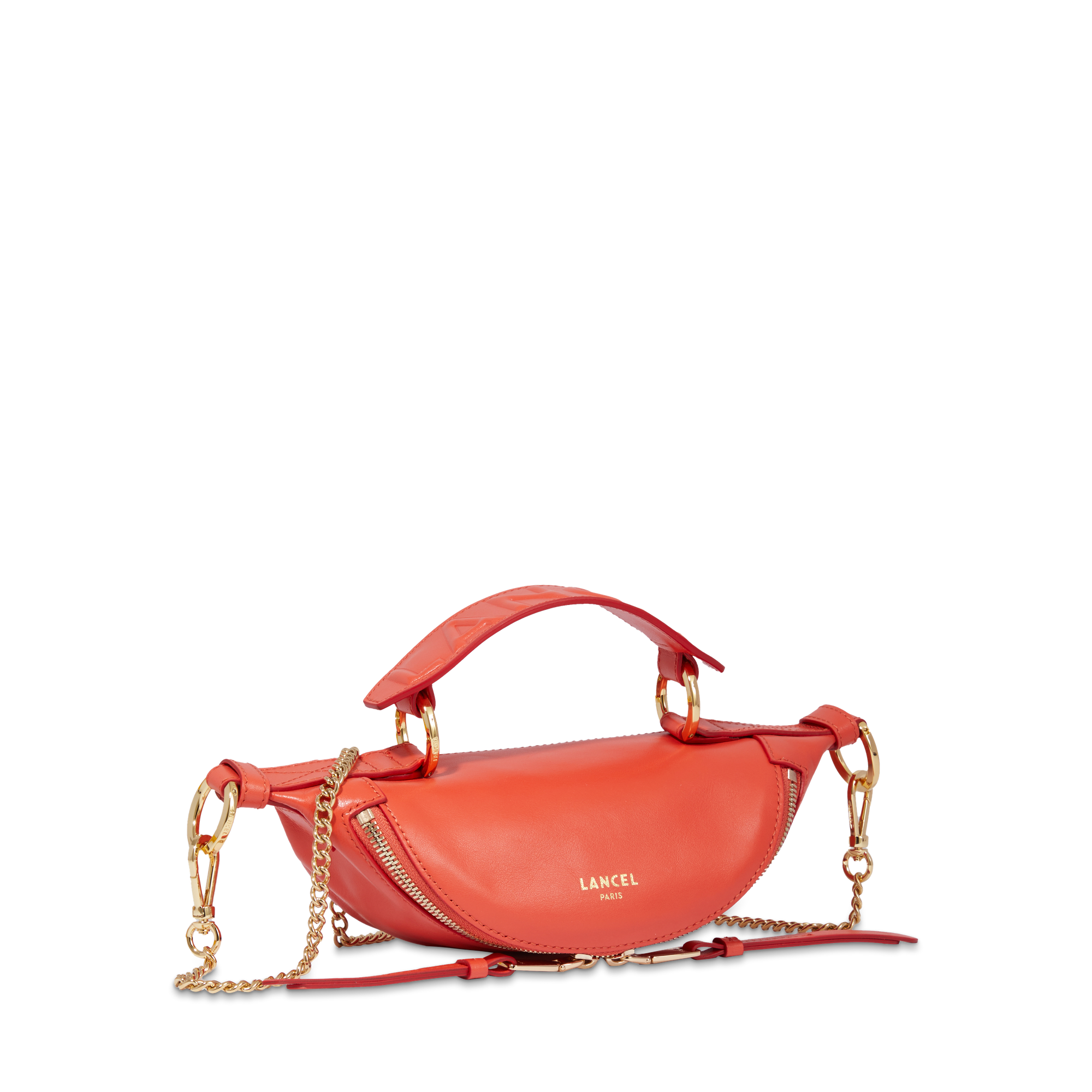 Mini sac porté croisé zippé Origami en cuir lisse - Citrouille