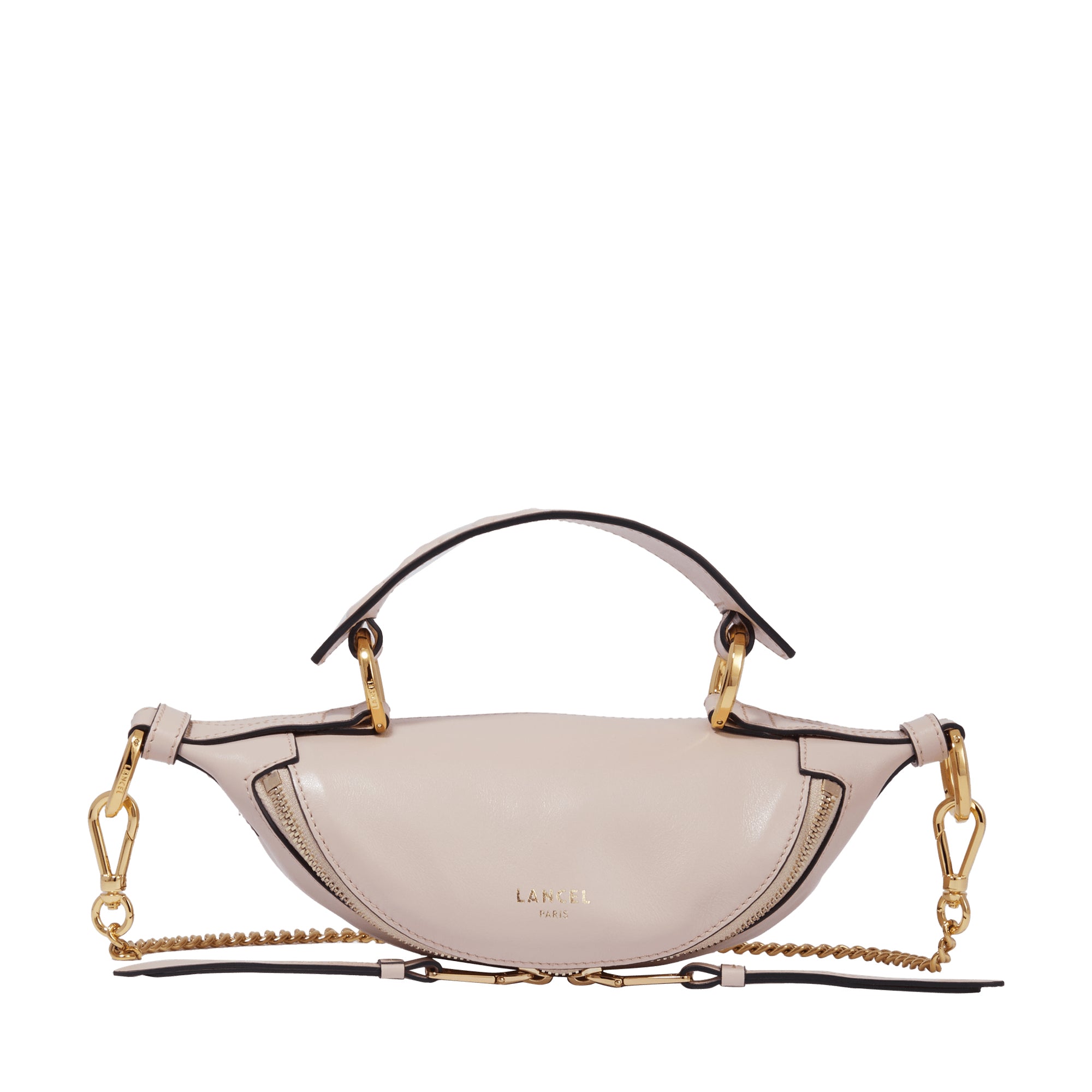 Mini sac porté croisé zippé Origami en cuir lisse - Rose Quartz
