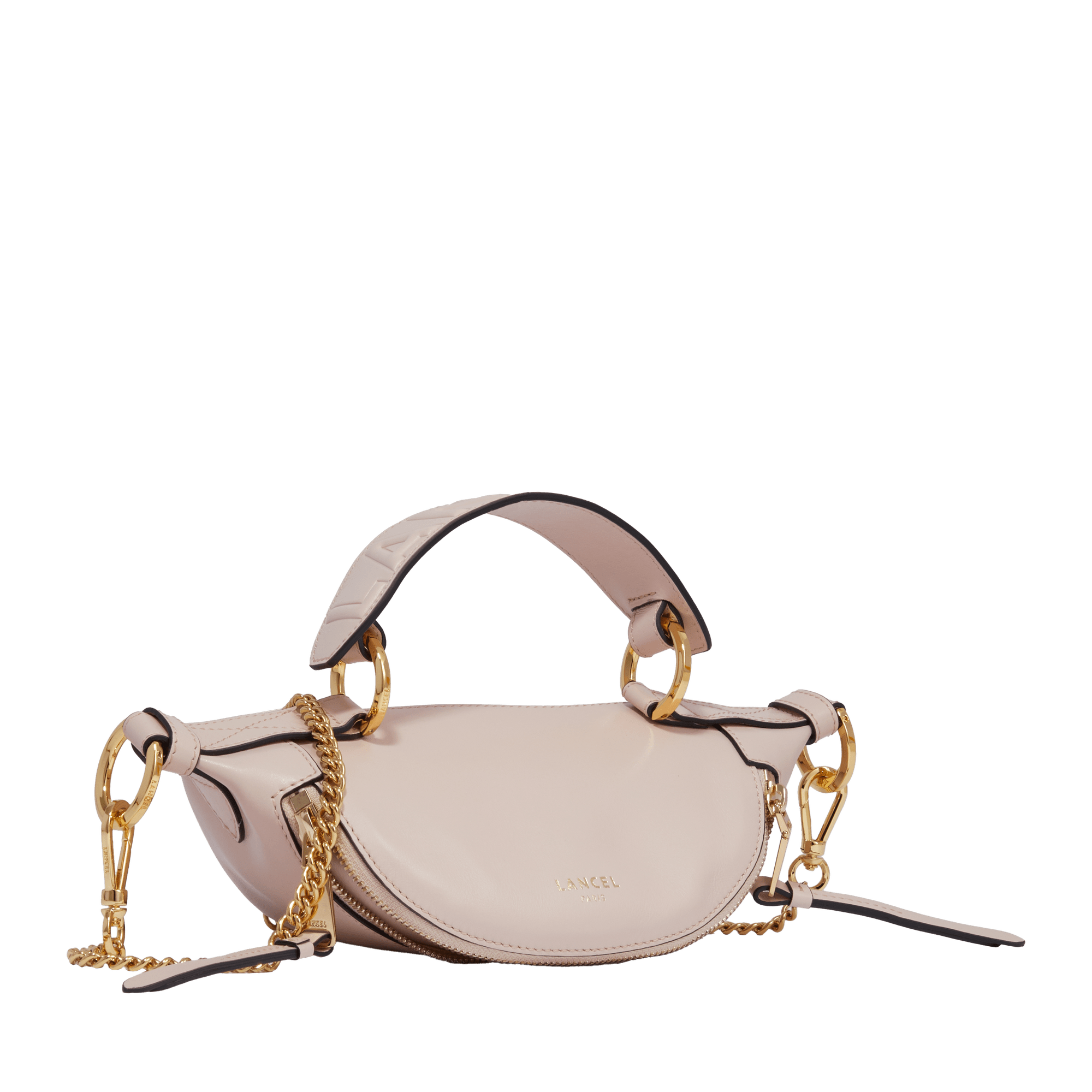 Mini sac porté croisé zippé Origami en cuir lisse - Rose Quartz