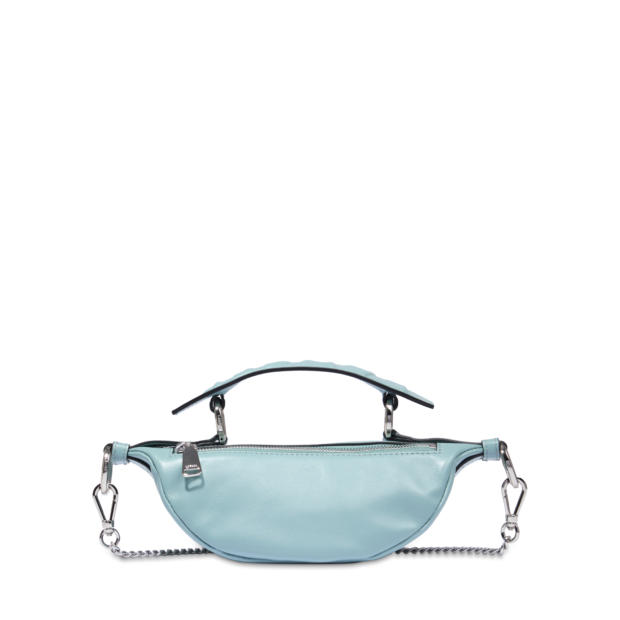 Mini sac porté croisé zippé Origami en cuir lisse - Bleu Poudre
