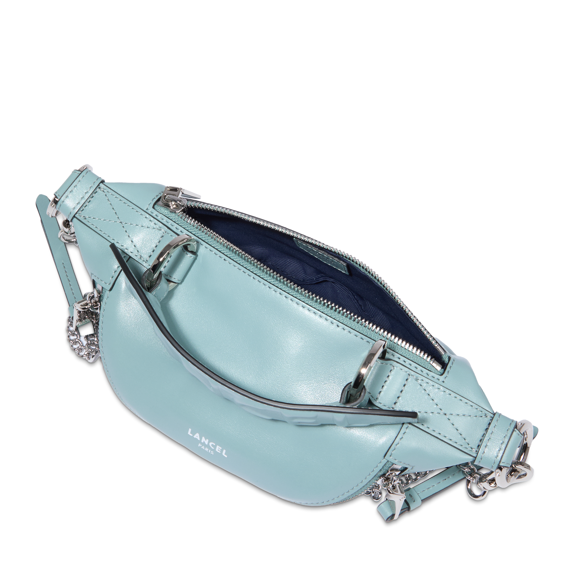 Mini sac porté croisé zippé Origami en cuir lisse - Bleu Poudre