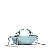Mini sac porté croisé zippé Origami en cuir lisse - Bleu Poudre