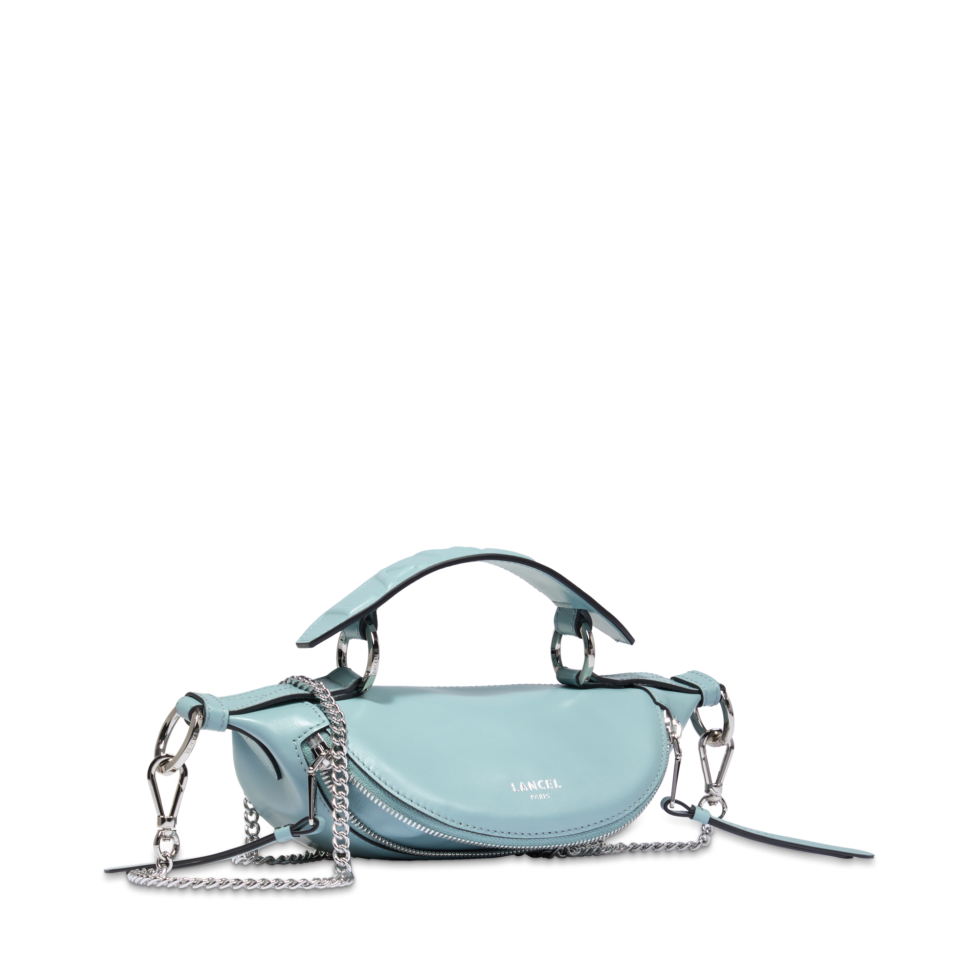Mini sac porté croisé zippé Origami en cuir lisse - Bleu Poudre