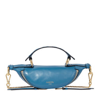 Mini sac porté croisé zippé Origami en cuir lisse - Bleu Vague
