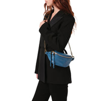 Mini sac porté croisé zippé Origami en cuir lisse - Bleu Vague