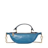 Mini sac porté croisé zippé Origami en cuir lisse - Bleu Vague