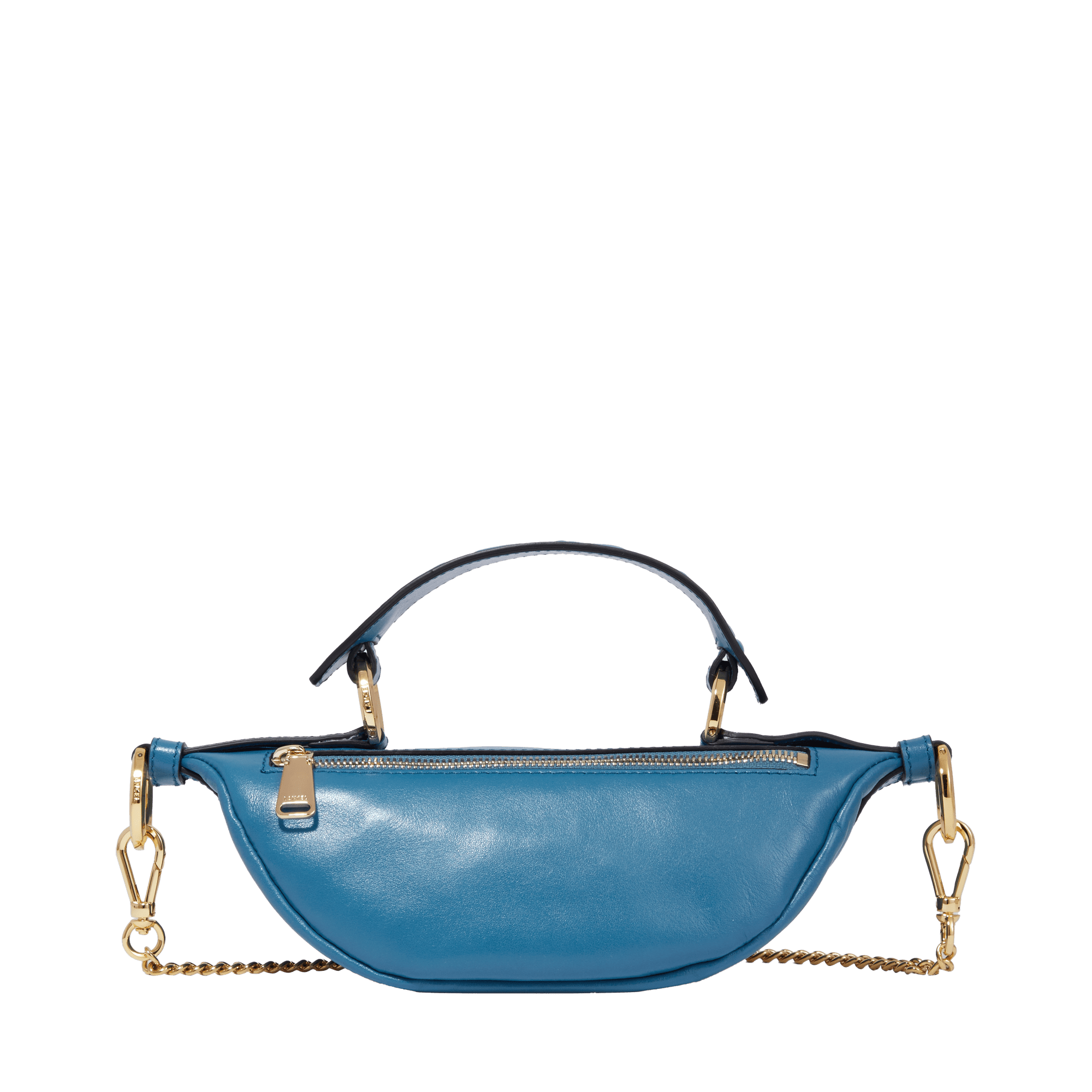 Mini sac porté croisé zippé Origami en cuir lisse - Bleu Vague