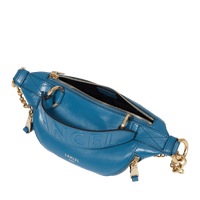 Mini sac porté croisé zippé Origami en cuir lisse - Bleu Vague