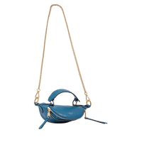 Mini sac porté croisé zippé Origami en cuir lisse - Bleu Vague