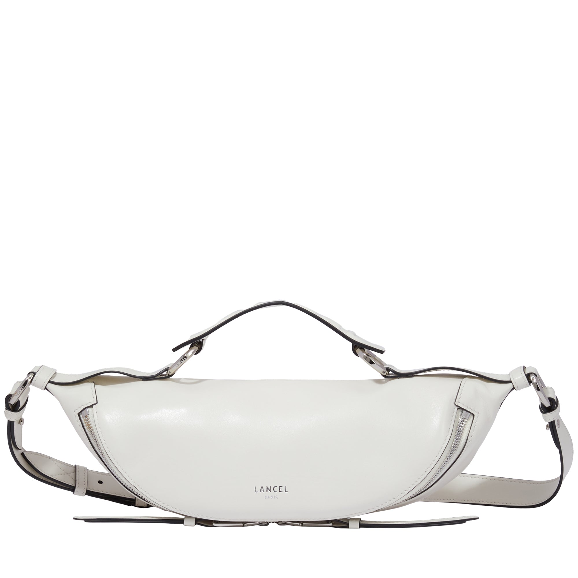 Sac porté croisé zippé S Origami en cuir - Neige