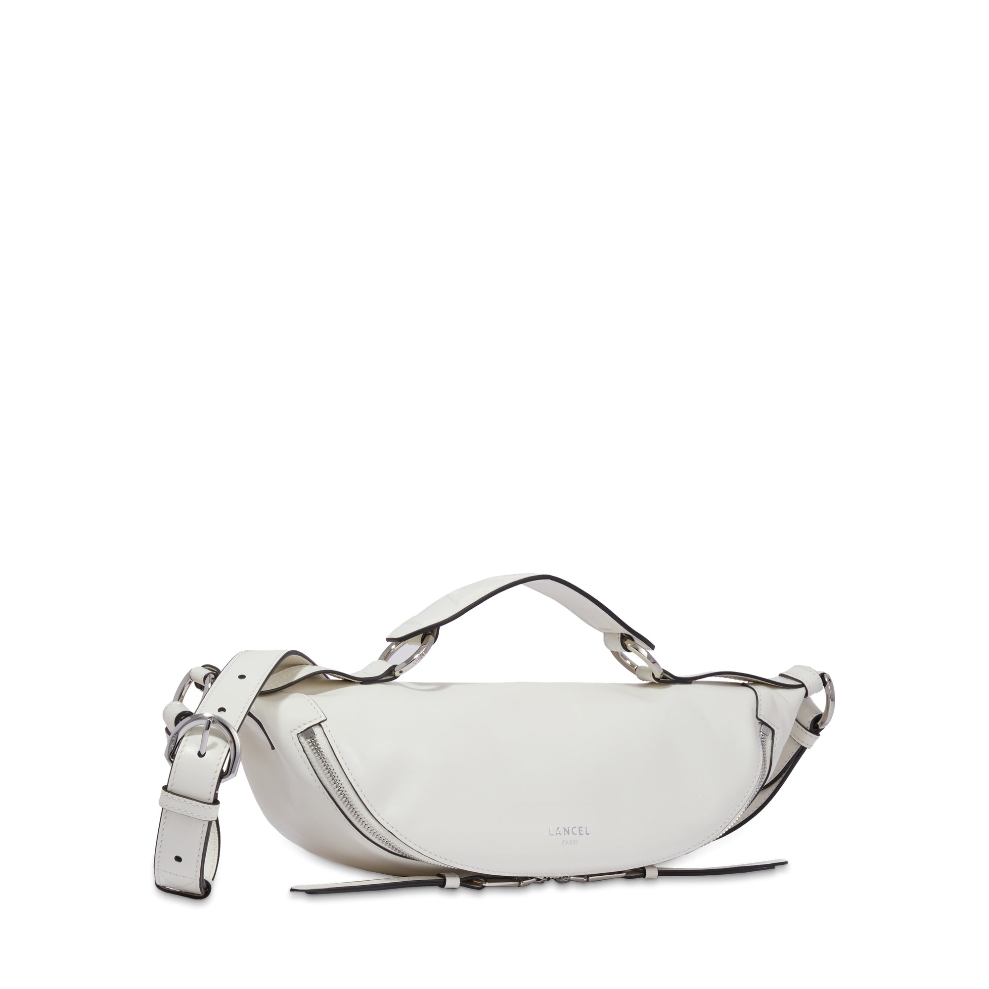 Sac porté croisé zippé S Origami en cuir - Neige