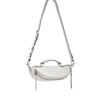 Sac porté croisé zippé S Origami en cuir - Neige