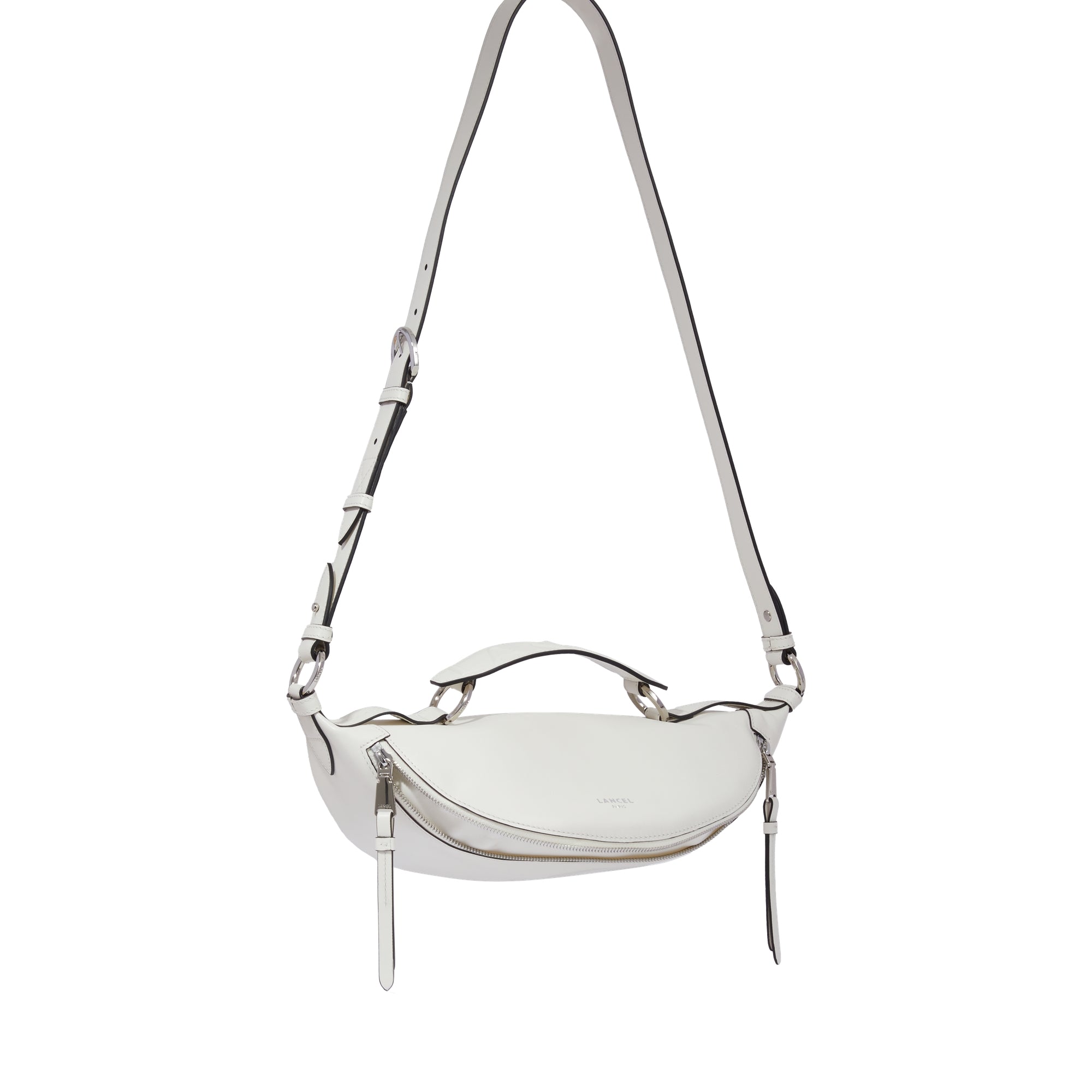 Sac porté croisé zippé S Origami en cuir - Neige