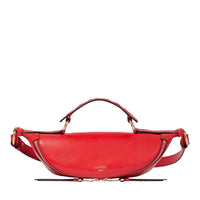 Sac porté croisé zippé S Origami en cuir - Rouge Baiser