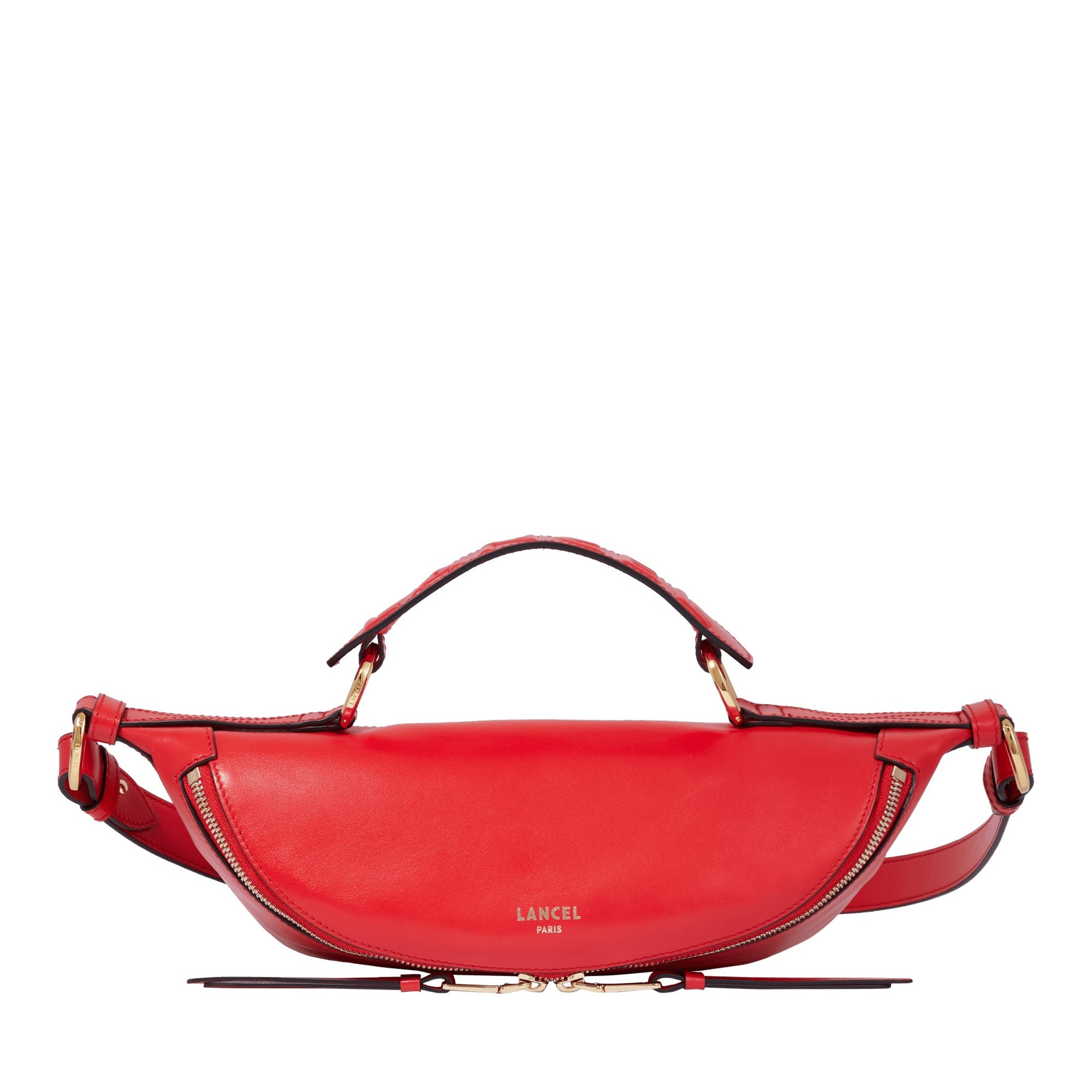 Sac porté croisé zippé S Origami en cuir - Rouge Baiser