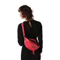Sac porté croisé zippé S Origami en cuir - Rouge Baiser