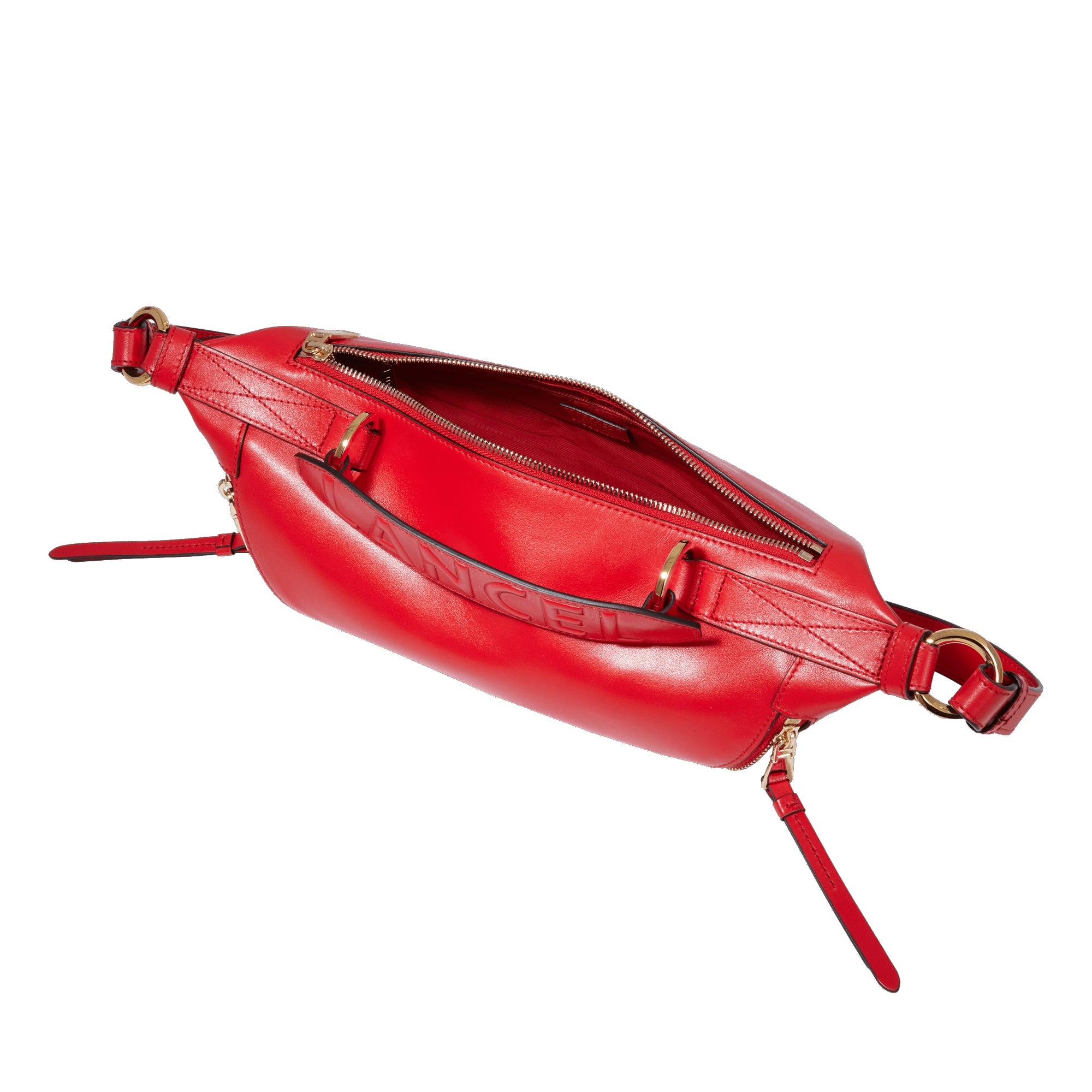 Sac porté croisé zippé S Origami en cuir - Rouge Baiser