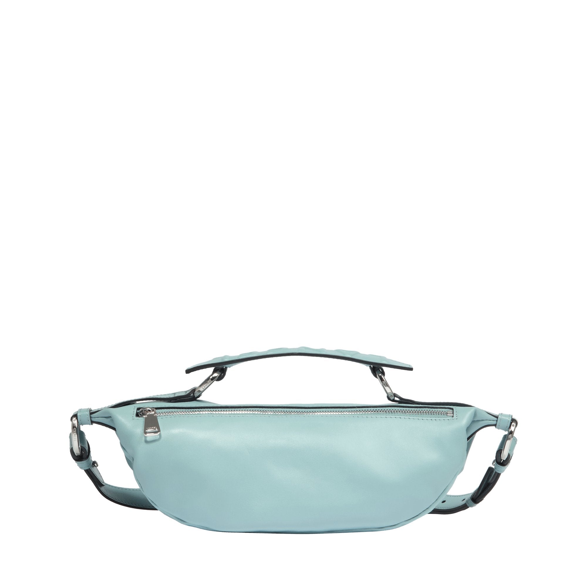 Sac porté croisé zippé Origami S en cuir lisse - Bleu Poudre