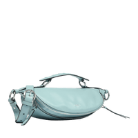 Sac porté croisé zippé Origami S en cuir lisse - Bleu Poudre