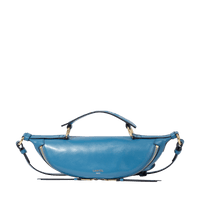 Sac porté croisé zippé Origami S en cuir lisse - Bleu Vague