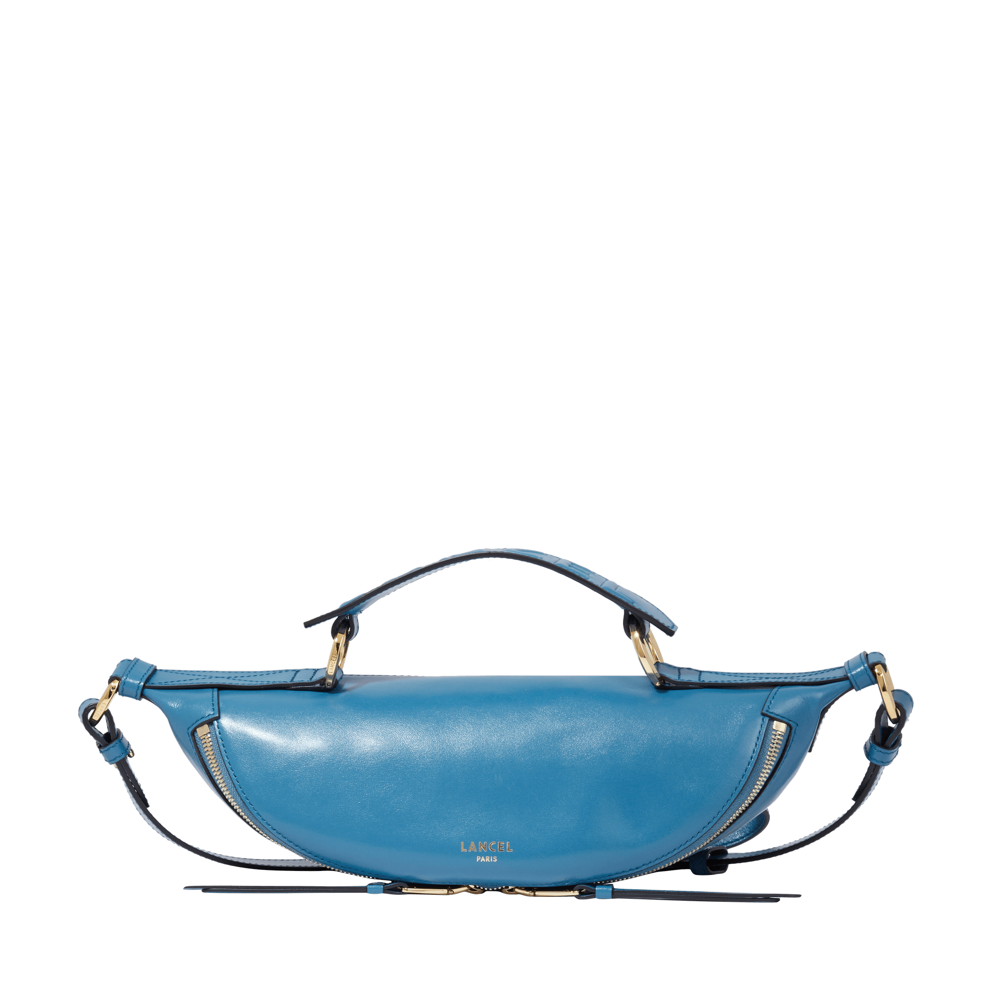 Sac porté croisé zippé Origami S en cuir lisse - Bleu Vague