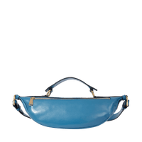 Sac porté croisé zippé Origami S en cuir lisse - Bleu Vague