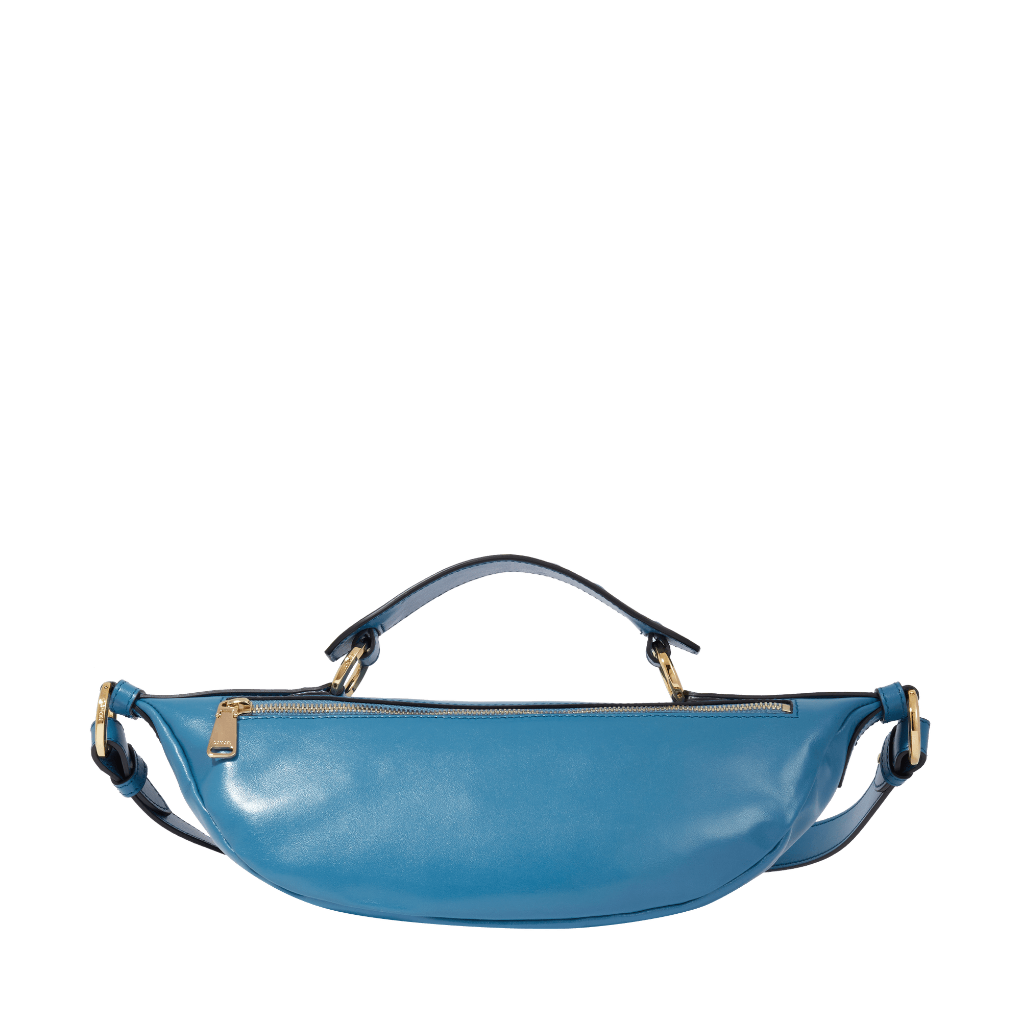 Sac porté croisé zippé Origami S en cuir lisse - Bleu Vague