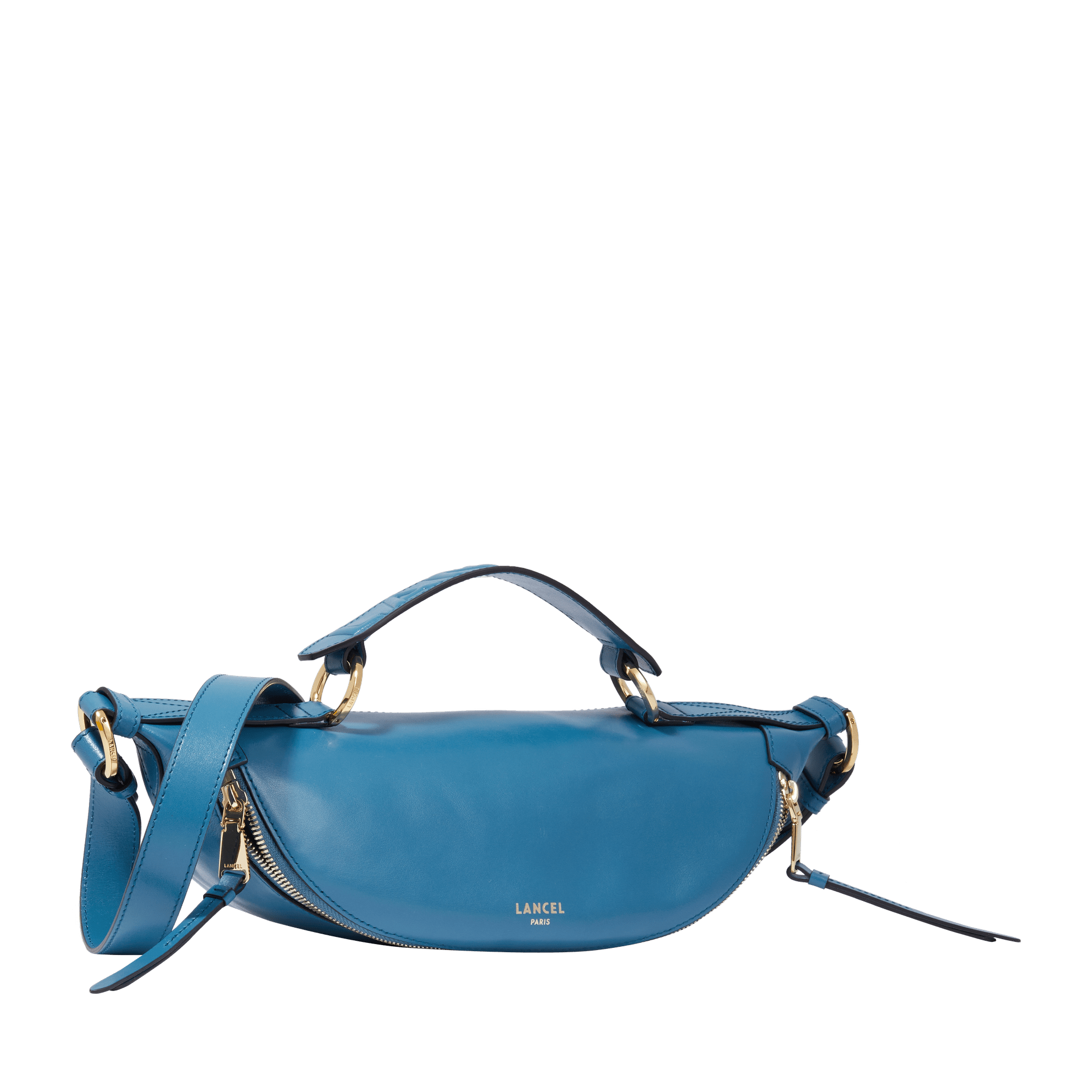 Sac porté croisé zippé Origami S en cuir lisse - Bleu Vague