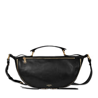 Sac porté croisé zippé M Origami en cuir lisse - Noir