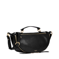 Sac porté croisé zippé Origami M en cuir lisse - Noir