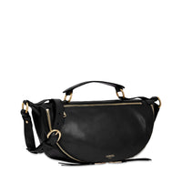 Sac porté croisé zippé M Origami en cuir lisse - Noir