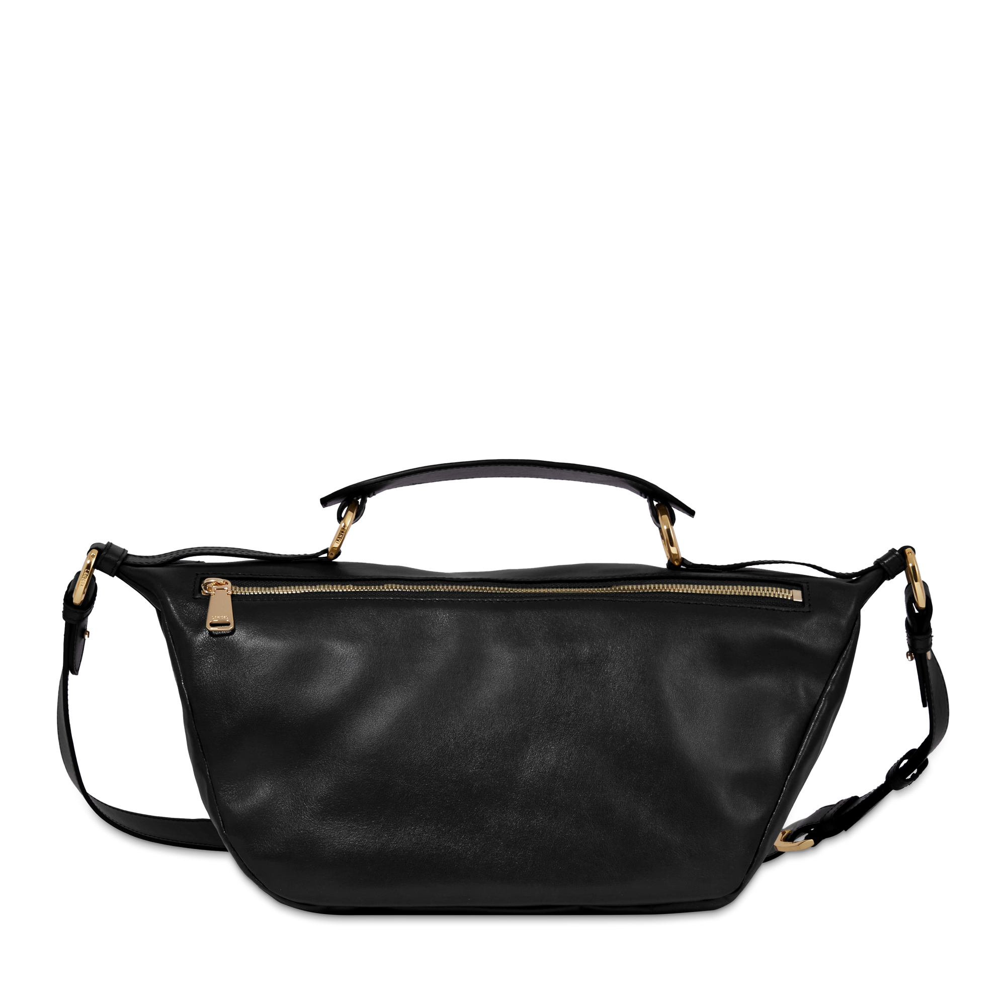 Sac porté croisé zippé Origami M en cuir lisse - Noir