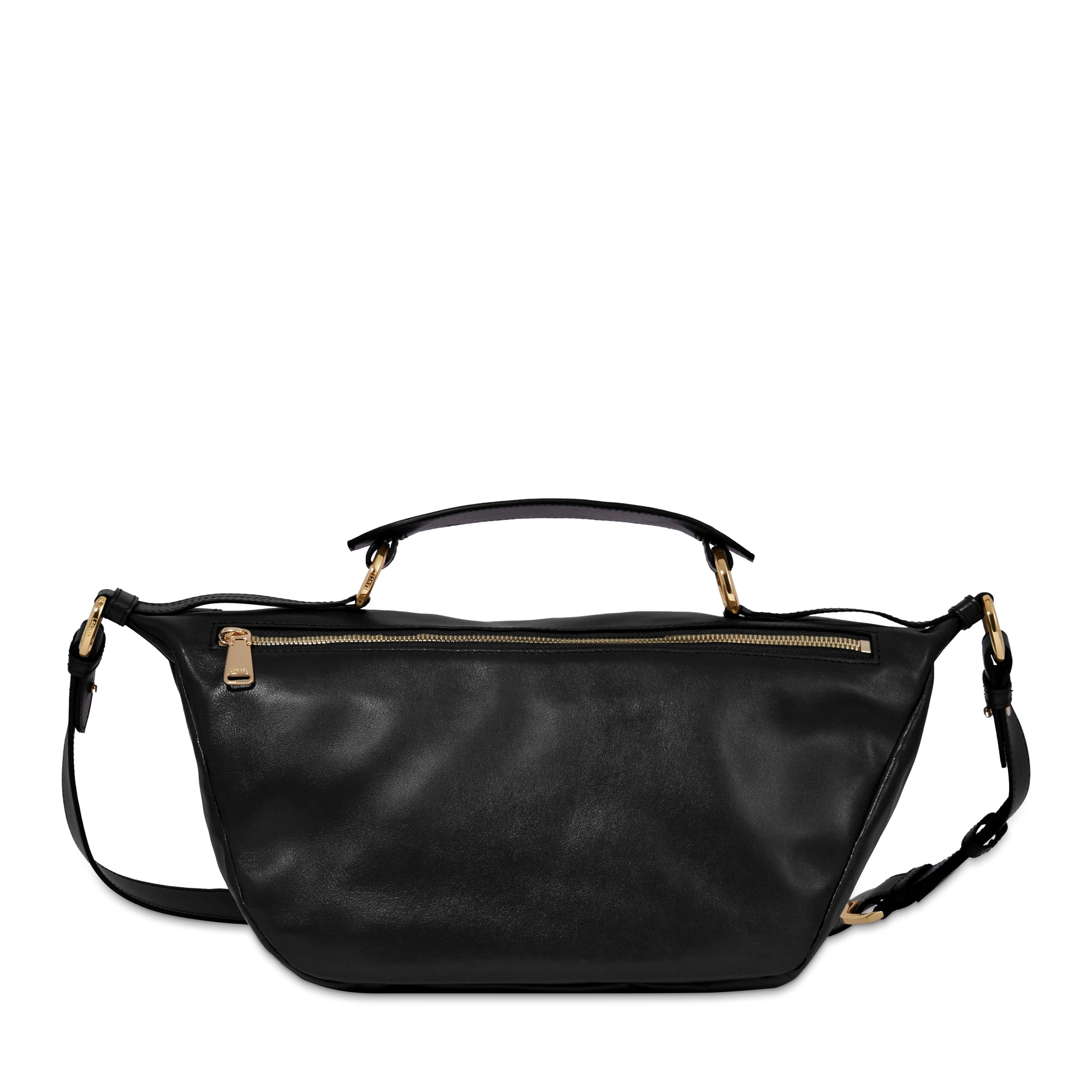Sac porté croisé zippé M Origami en cuir lisse - Noir
