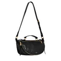 Sac porté croisé zippé Origami M en cuir lisse - Noir