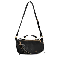 Sac porté croisé zippé M Origami en cuir lisse - Noir