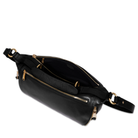 Sac porté croisé zippé Origami M en cuir lisse - Noir