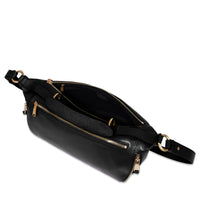 Sac porté croisé zippé M Origami en cuir lisse - Noir