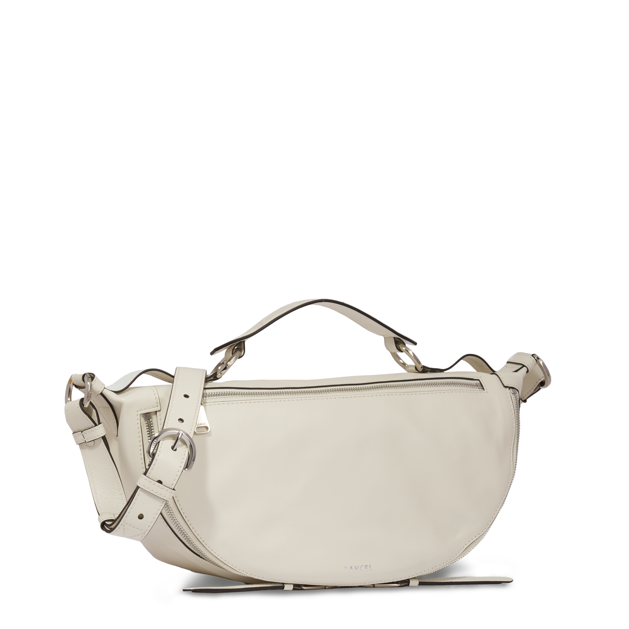 Sac porté croisé zippé Origami M en cuir lisse - Dune