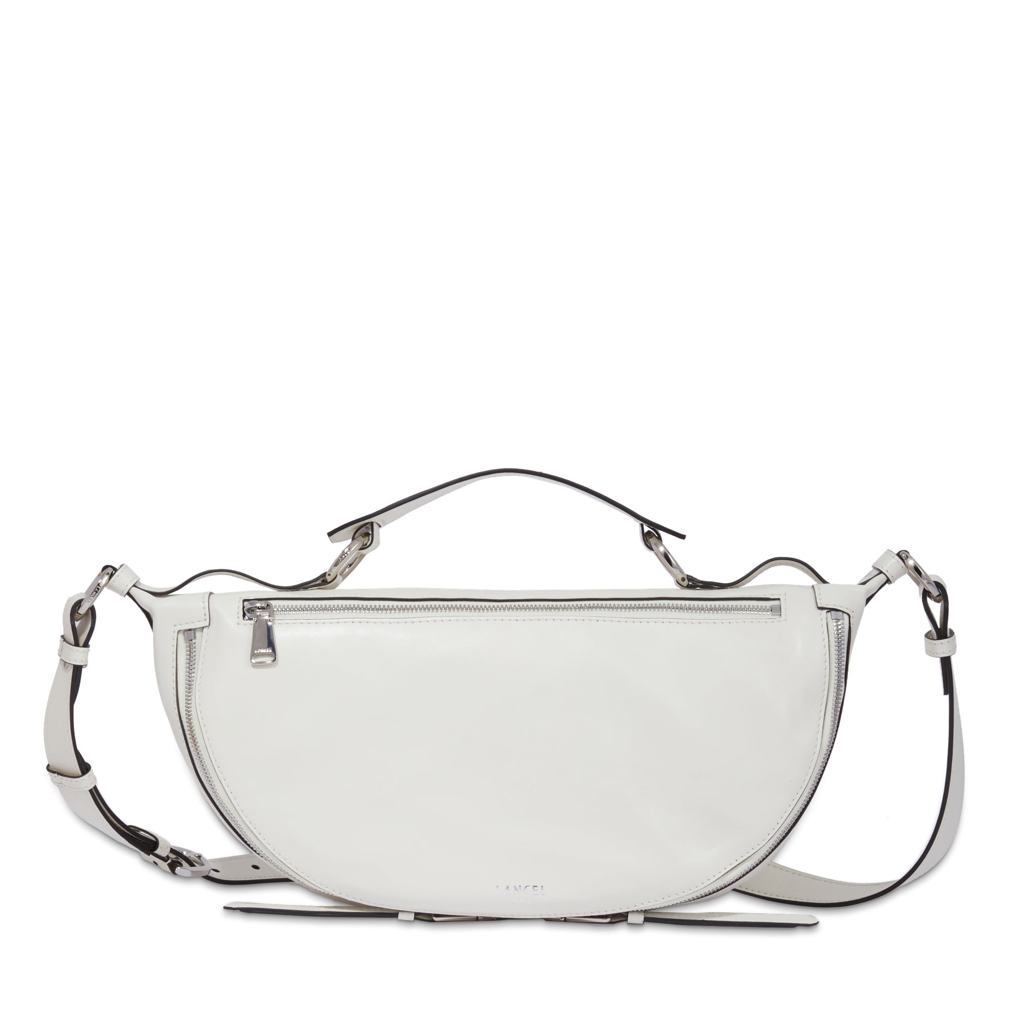 Sac porté croisé zippé M Origami en cuir lisse - Neige