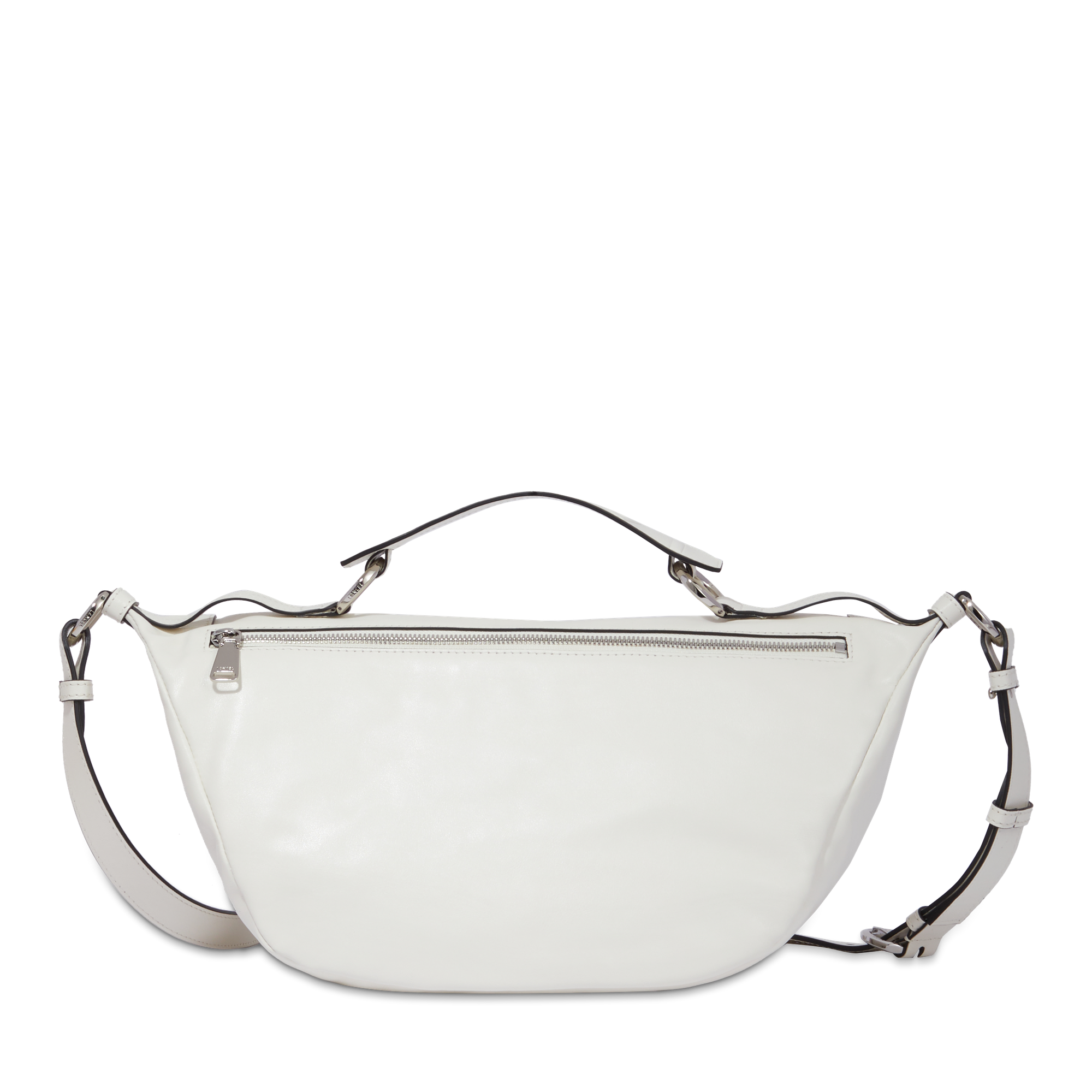 Sac porté croisé zippé Origami M en cuir lisse - Neige