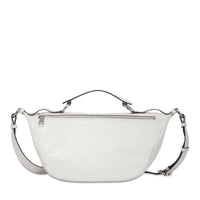 Sac porté croisé zippé M Origami en cuir lisse - Neige
