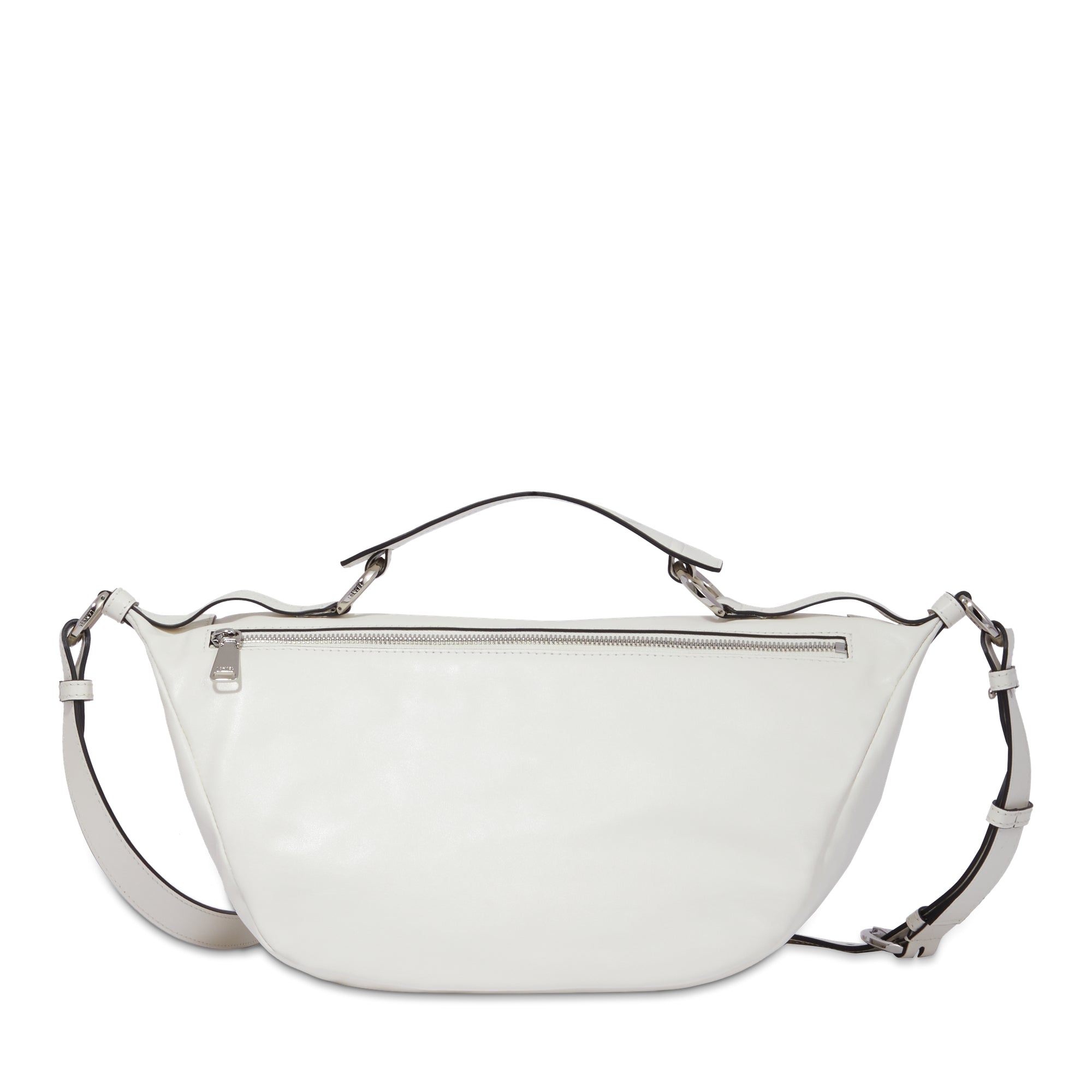 Sac porté croisé zippé M Origami en cuir lisse - Neige