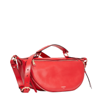 Sac porté croisé zippé Origami M en cuir lisse - Rouge Baiser