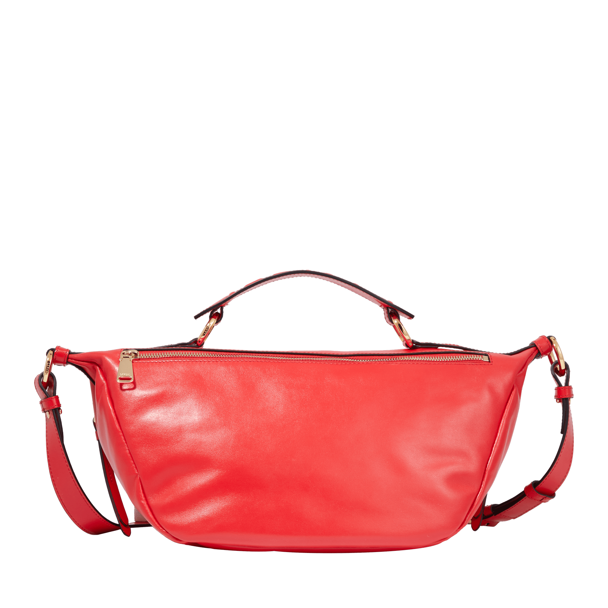 Sac porté croisé zippé Origami M en cuir lisse - Rouge Baiser
